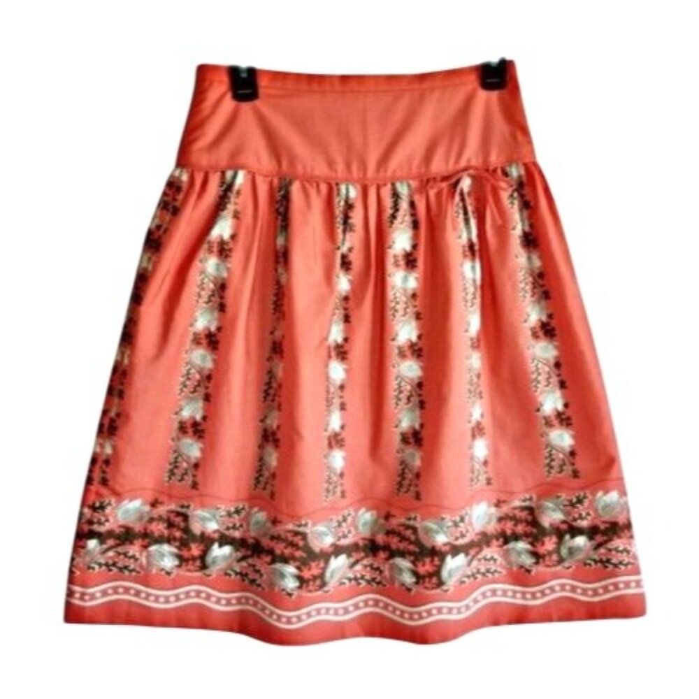 J.Crew Apricot Pink Floral A-Line Pleated Tulip Cotton Skirt Women's Size 12 - Picture 2 of 13